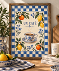 Un Café Print | Blue Check Coffee & Lemon Kitchen Wall Art