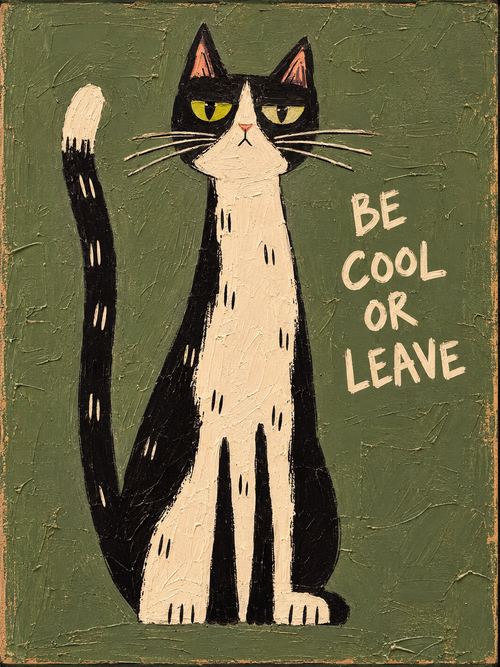 Be Cool or Leave Cat Print | Vintage Folk Art Wall Art