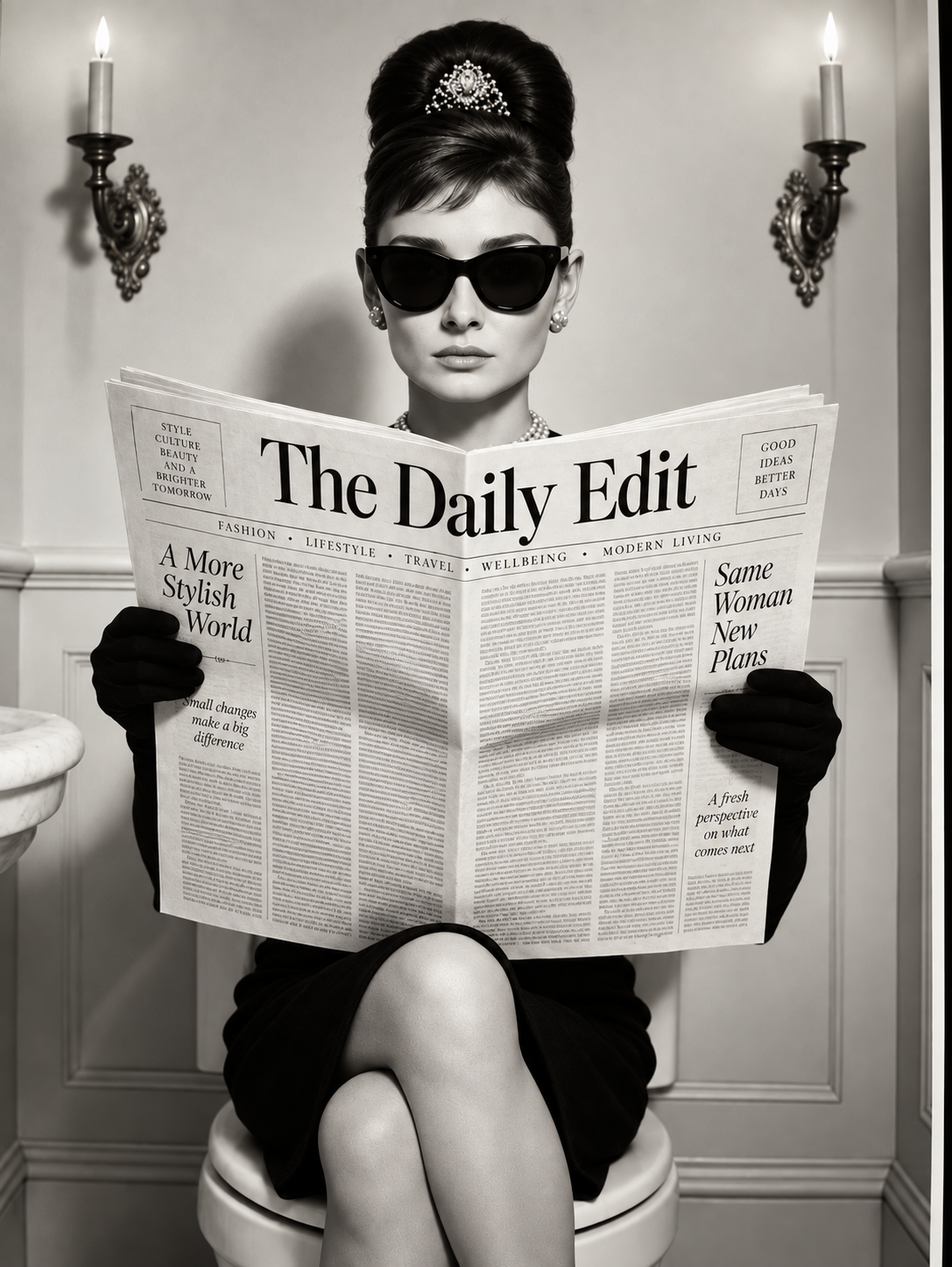 The Daily Edit Print | Black & White Fashion Wall Art | Vintage Glamour Bathroom Print