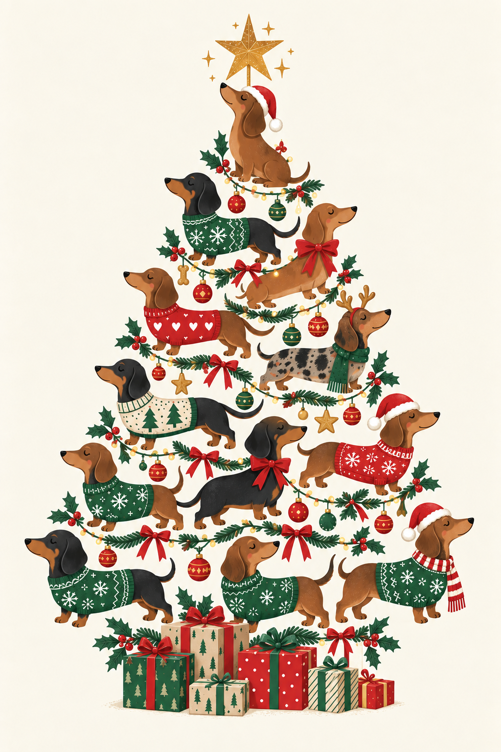 A Very Dachshund Christmas – Festive Sausage Dog Christmas Art Print