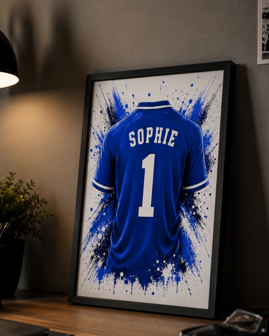 Personalised Royal Blue Football Shirt Print | Custom Name & Number Wall Art