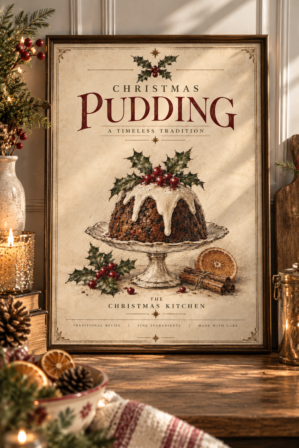 Christmas Pudding | Vintage Christmas Kitchen Print