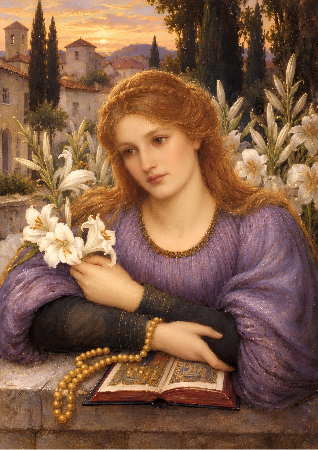 Cloister Lilies Art Print | Marie Spartali Stillman-Inspired Pre-Raphaelite Art