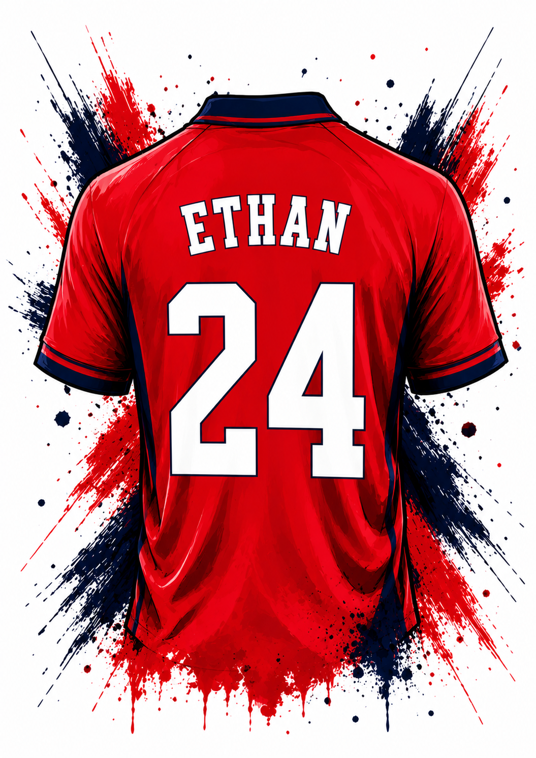 Personalised Crimson Red Football Shirt Print | Custom Name & Number Wall Art