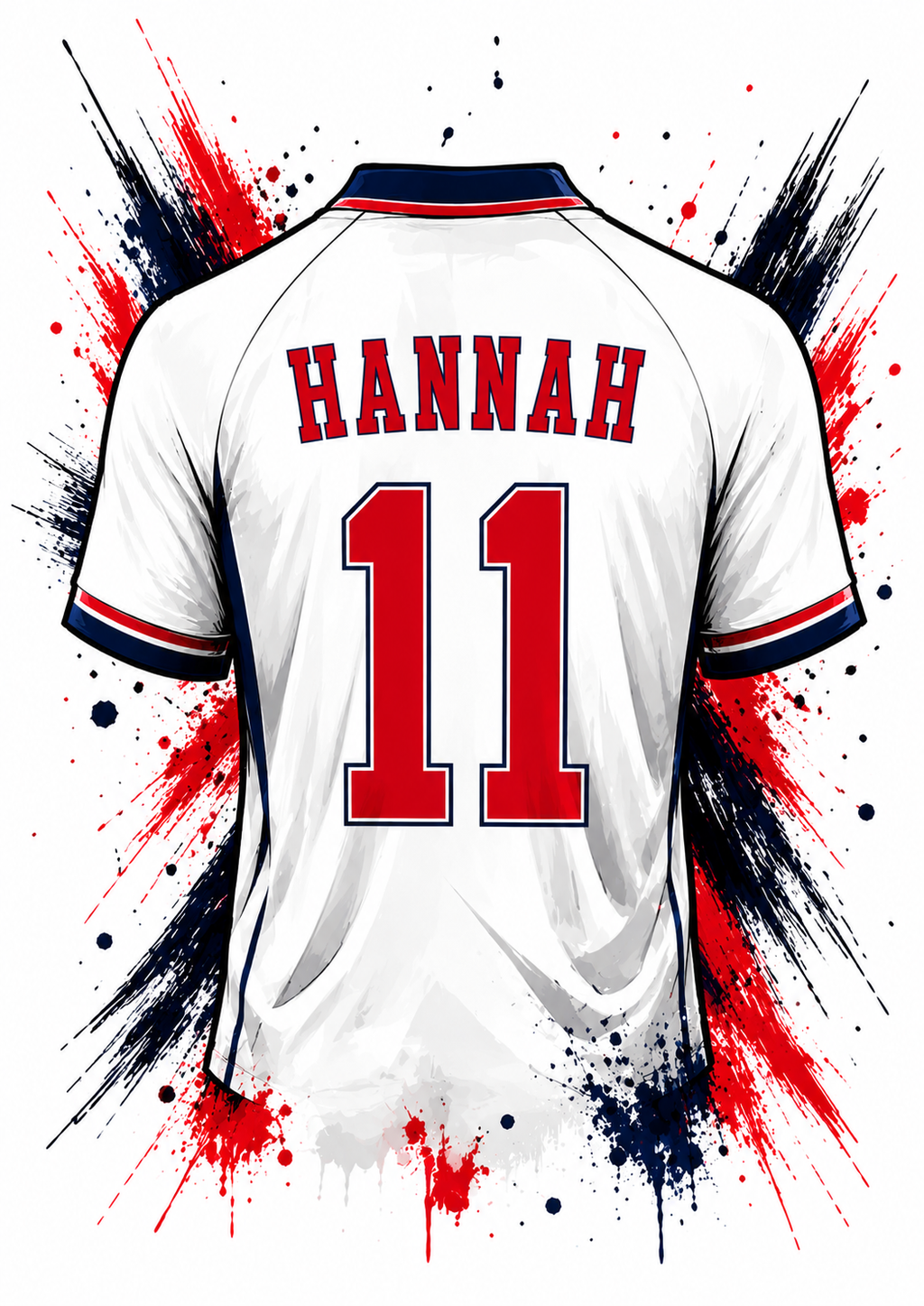 Personalised White & Red Football Shirt Print | Custom Name & Number Wall Art