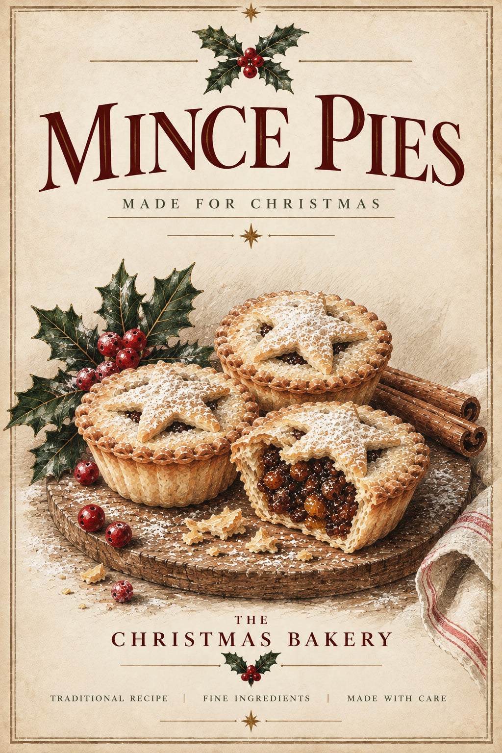 Mince Pies | Vintage Christmas Bakery Print