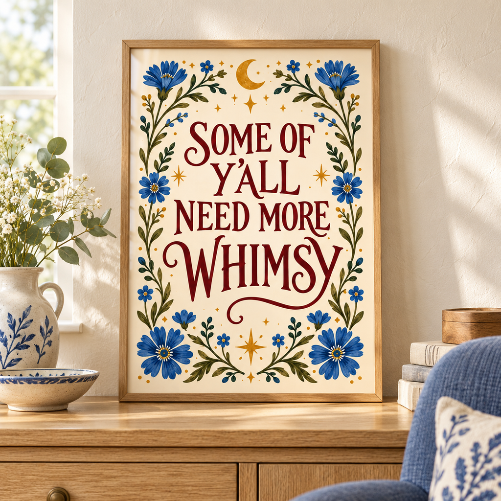 Some of Y’all Need More Whimsy Print – Blue Folk Art Florals