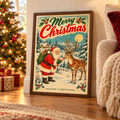 Vintage Santa & Reindeer Christmas Print | Retro Father Christmas Wall Art