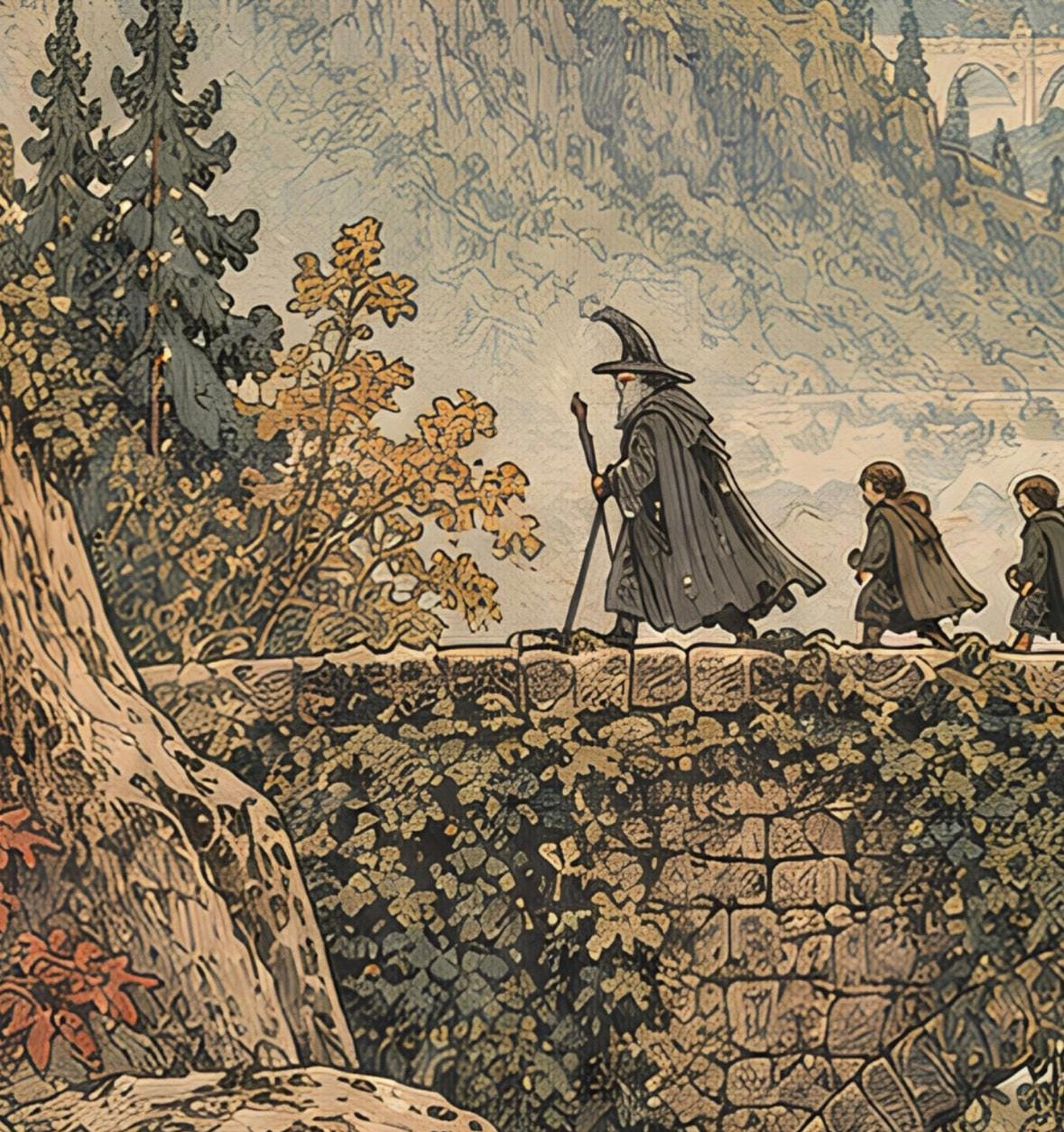 Vintage Fellowship Print | Fantasy Adventure Wall Art | Storybook Landscape Poster