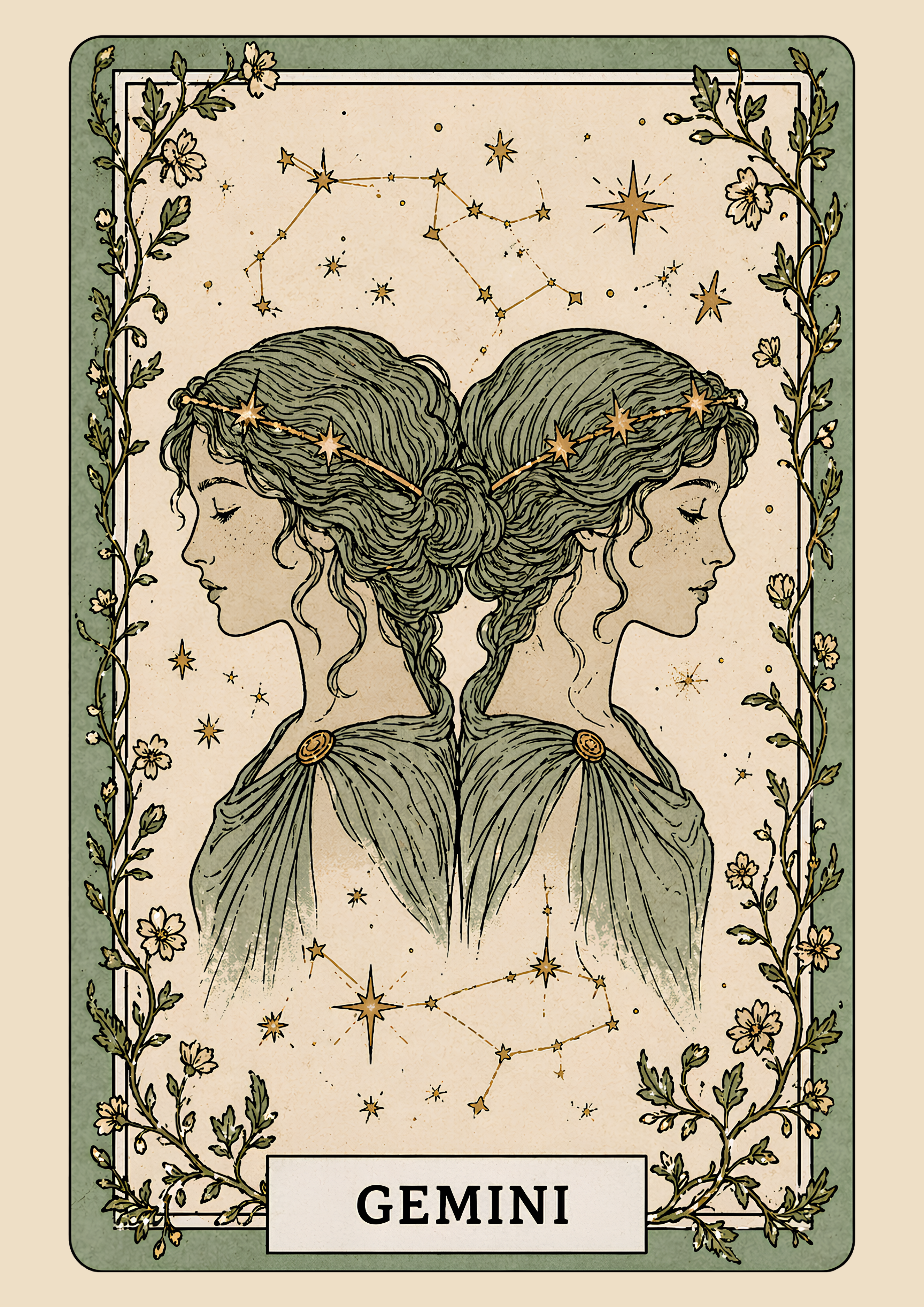 Vintage Gemini Zodiac Star Sign Art Print
