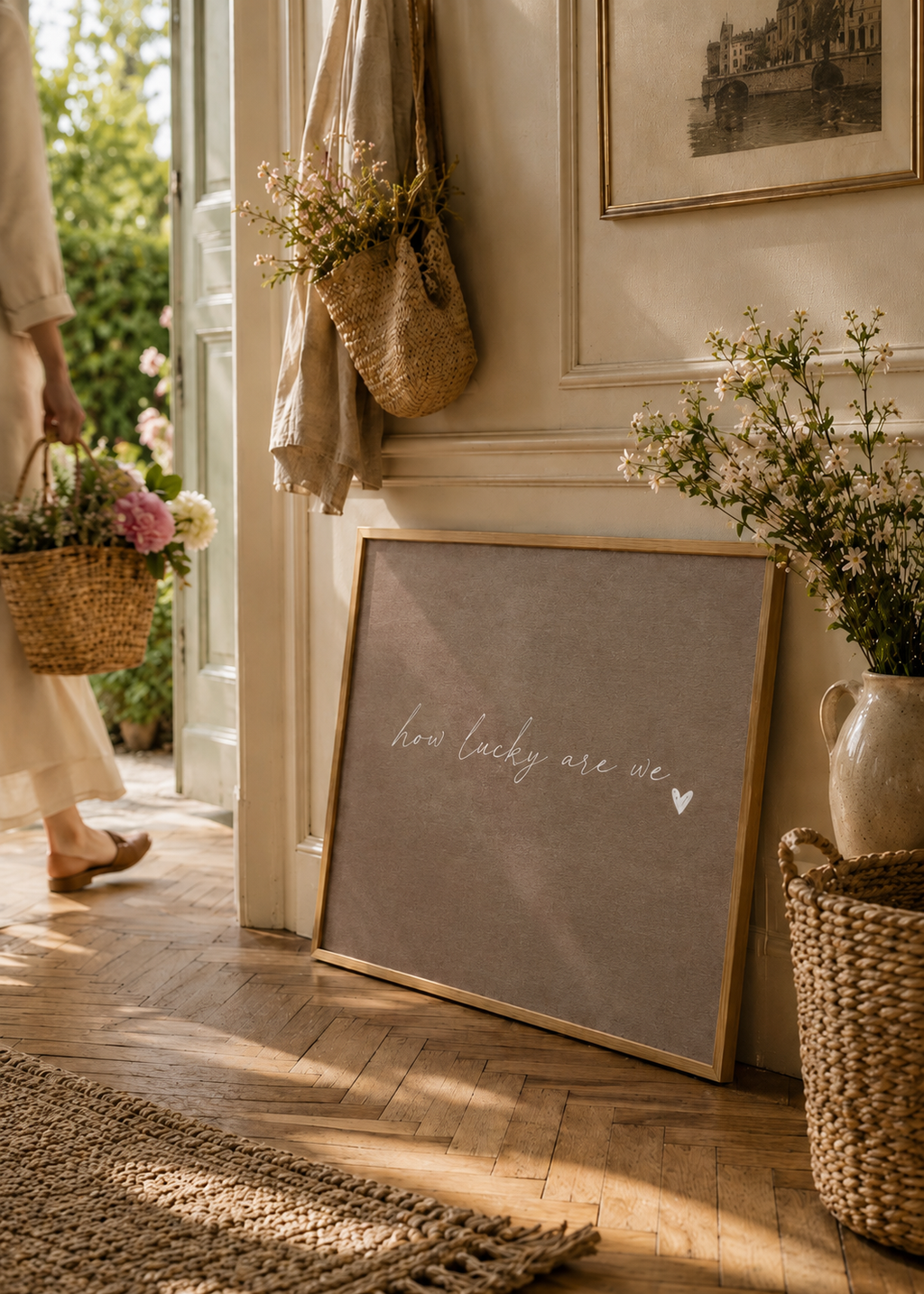 How Lucky Are We Art Print | Soft Taupe