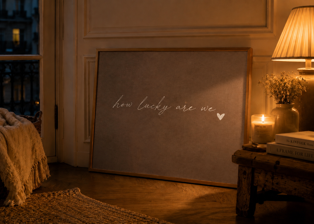 How Lucky Are We Art Print | Soft Taupe