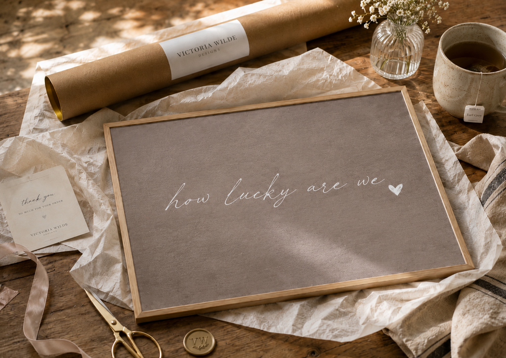 How Lucky Are We Art Print | Soft Taupe