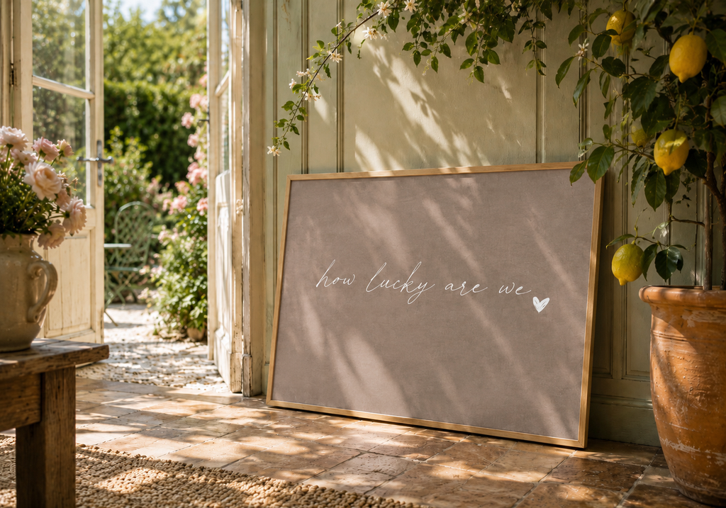 How Lucky Are We Art Print | Soft Taupe