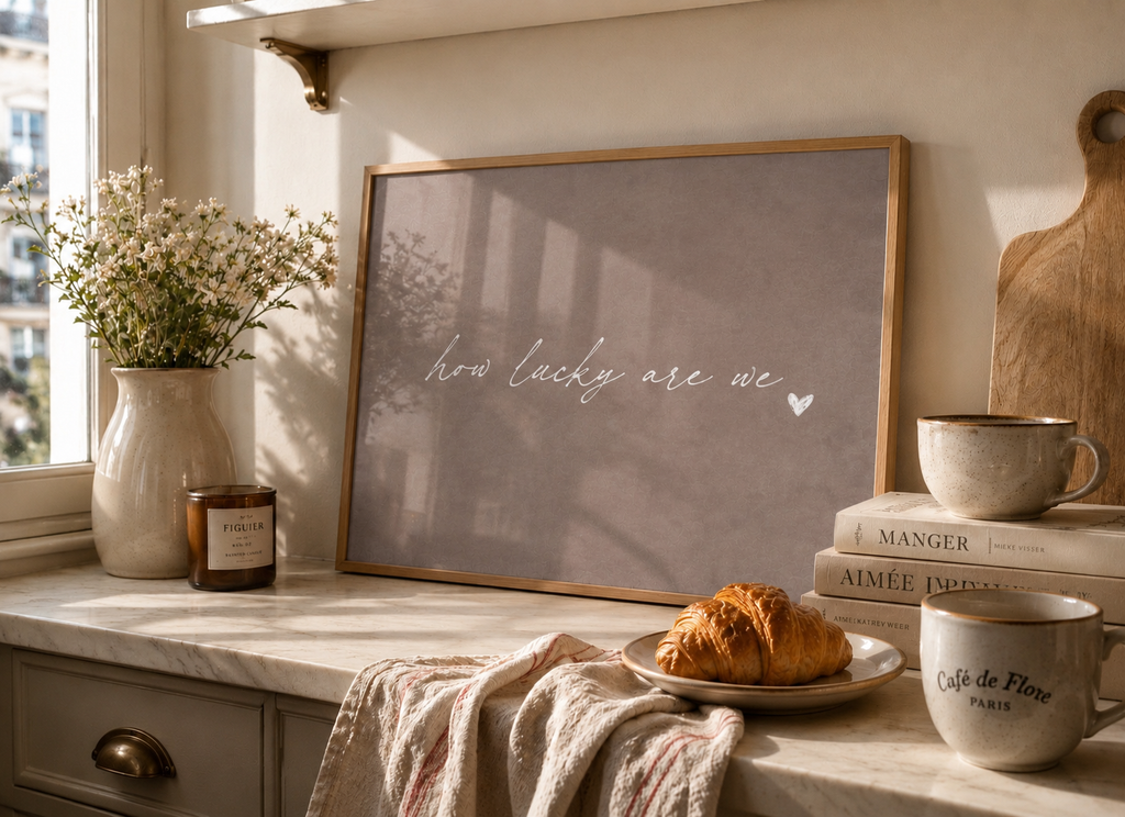How Lucky Are We Art Print | Soft Taupe