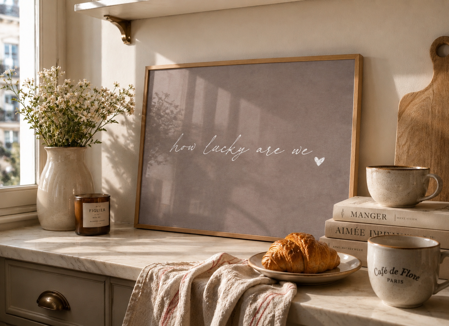How Lucky Are We Art Print | Soft Taupe