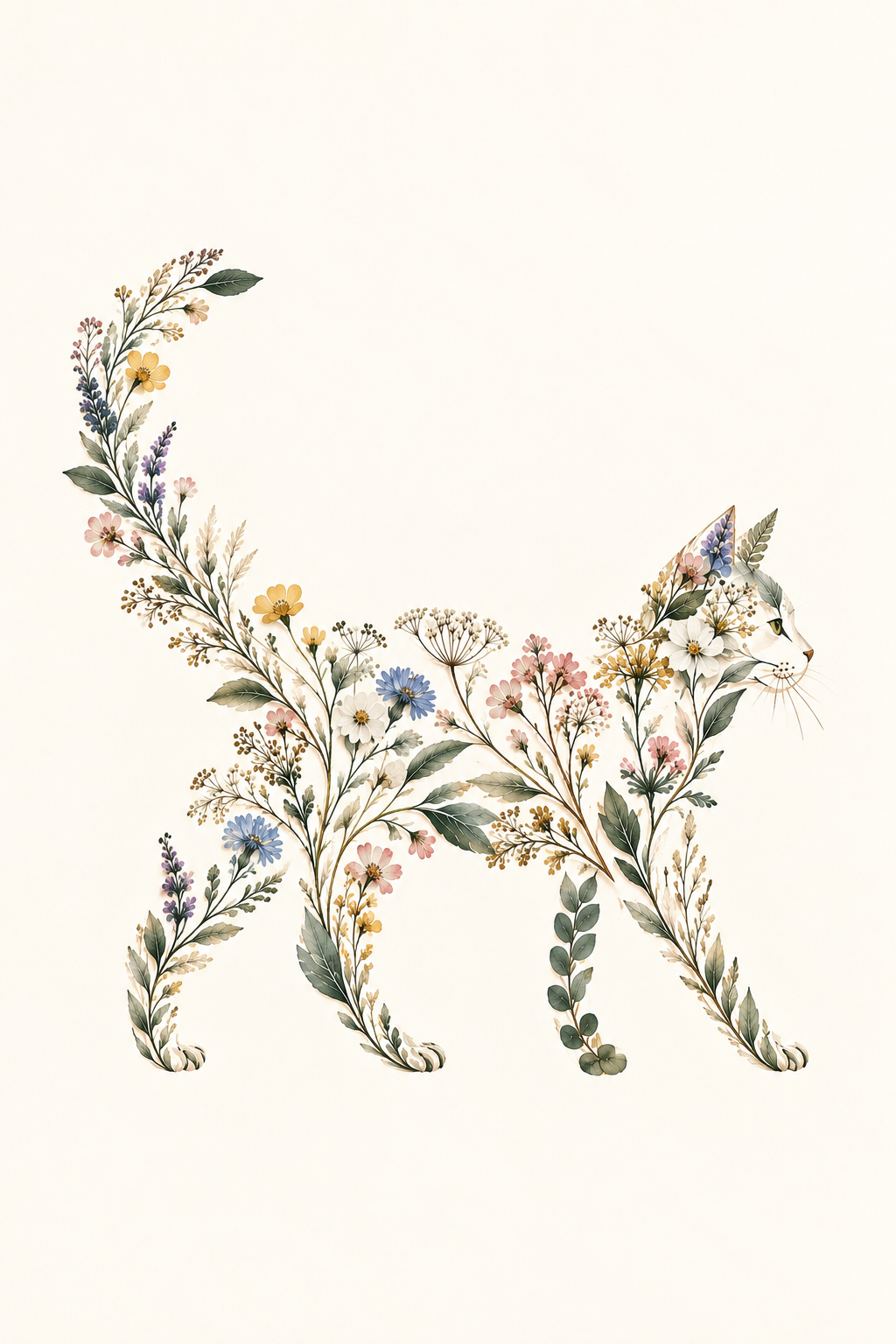 Wildflower Whiskers – Botanical Cat Art Print