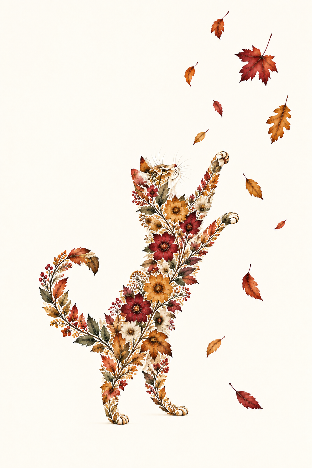 Autumn Whiskers – Botanical Cat Art Print
