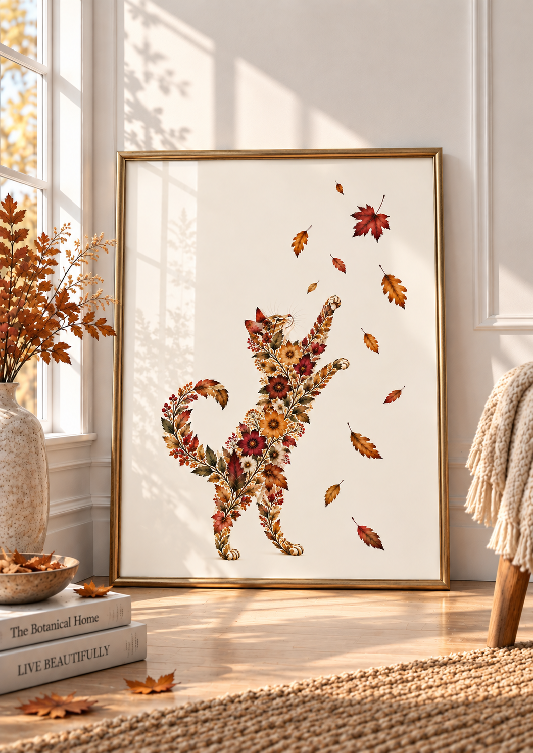 Autumn Whiskers – Botanical Cat Art Print