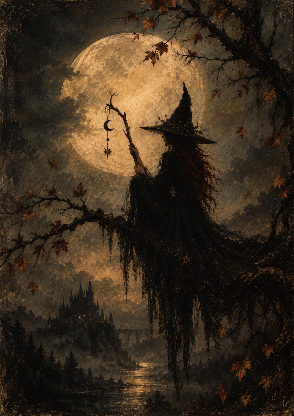 Under the Autumn Moon – Whimsical Witch Art Print