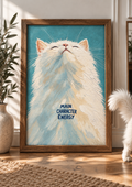 Main Character Energy – Fluffy White Cat Art Print | Playful Cat Wall Art