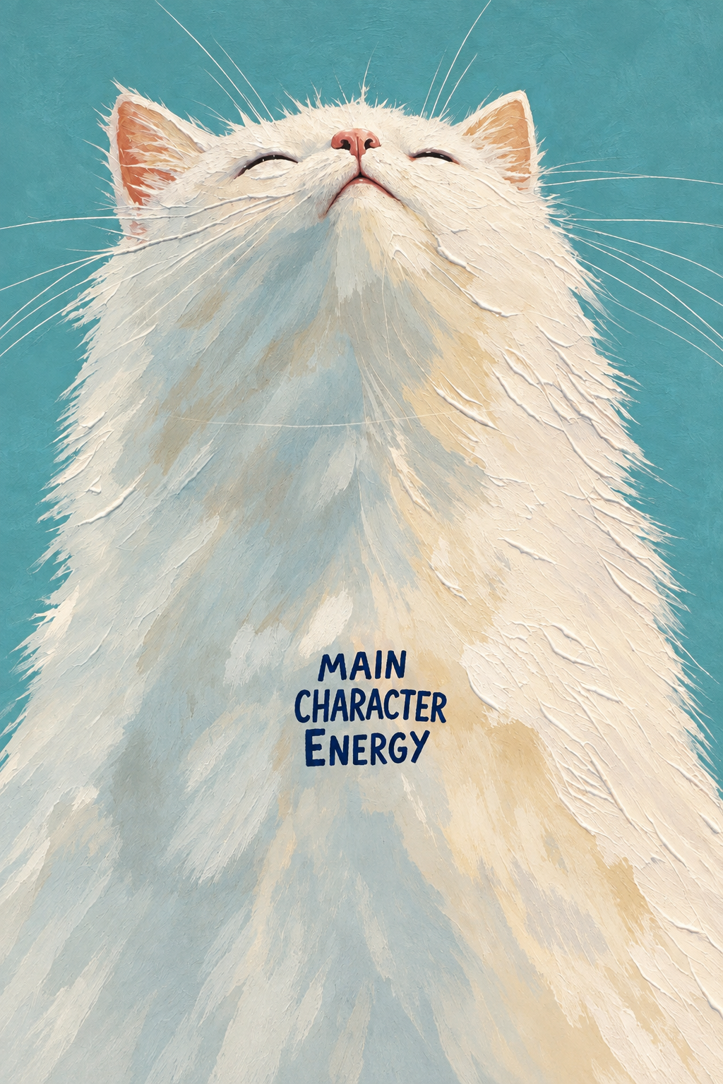 Main Character Energy – Fluffy White Cat Art Print | Playful Cat Wall Art
