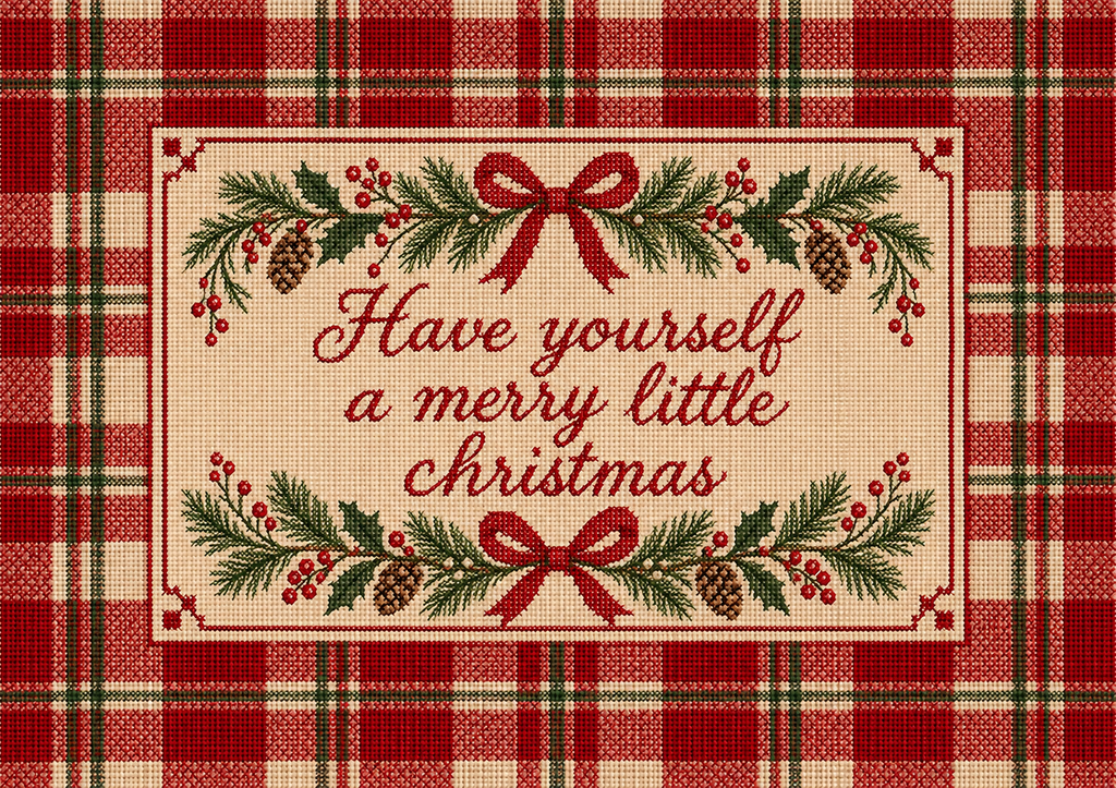 Have Yourself a Merry Little Christmas Print | Cross Stitch Tartan Christmas Wall Art