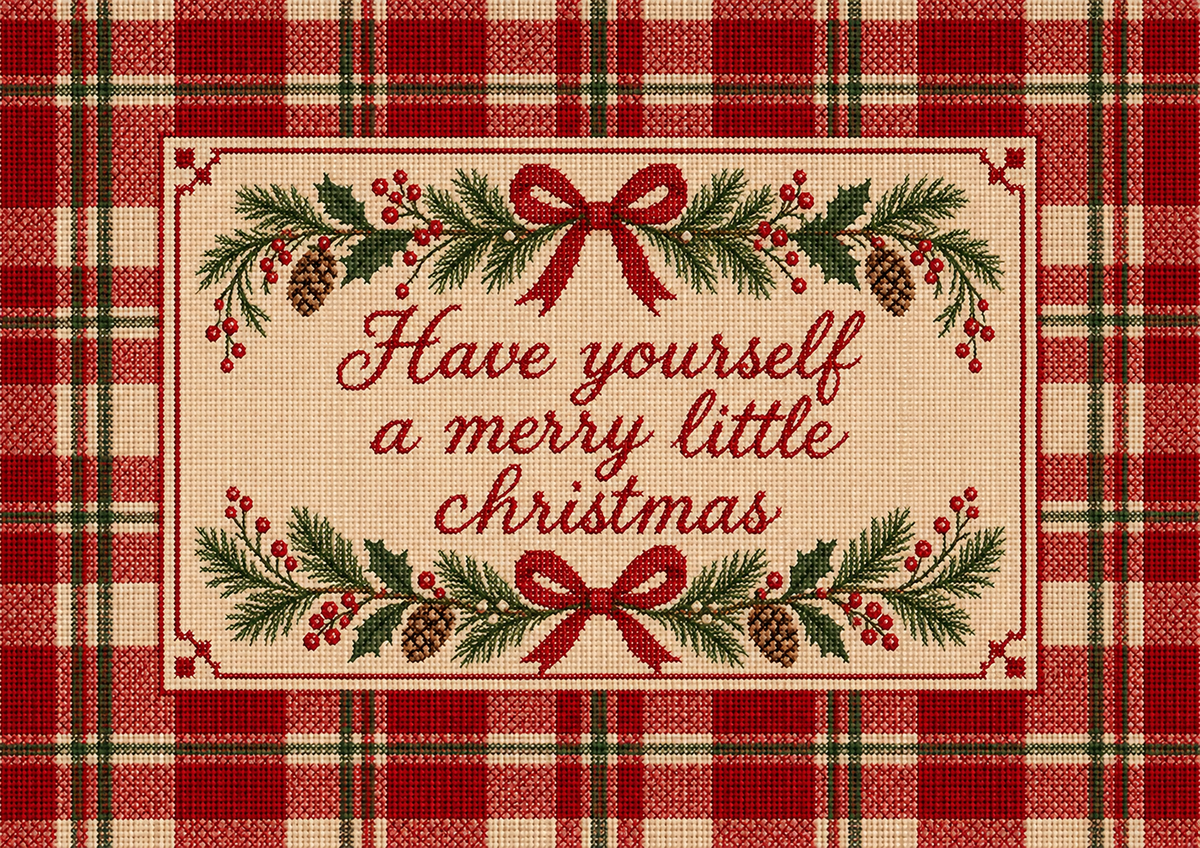 Have Yourself a Merry Little Christmas Print | Cross Stitch Tartan Christmas Wall Art