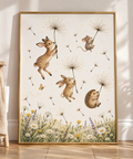 Dandelion Daydreams Woodland Nursery Print | Whimsical Animal Wall Art