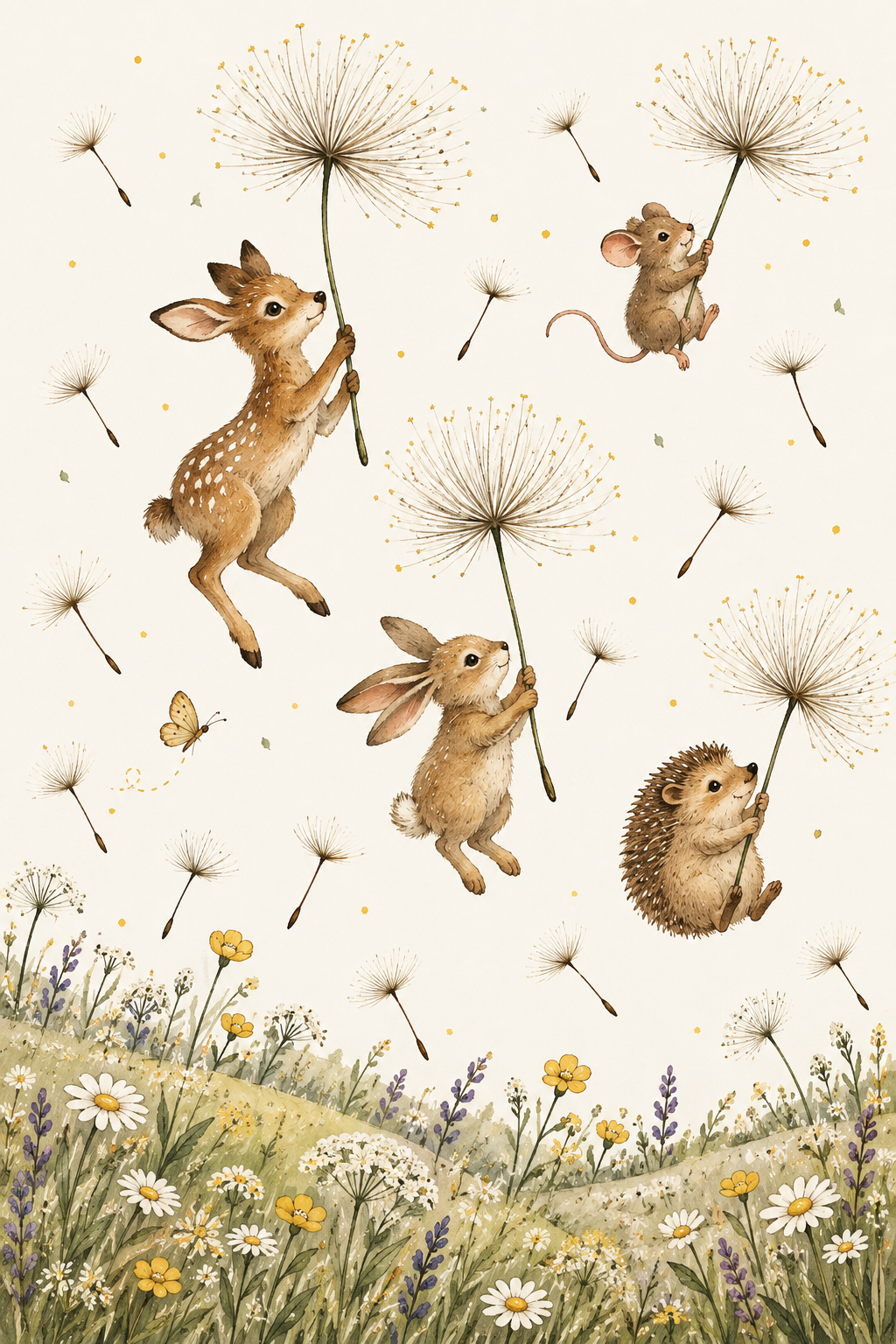 Dandelion Daydreams Woodland Nursery Print | Whimsical Animal Wall Art
