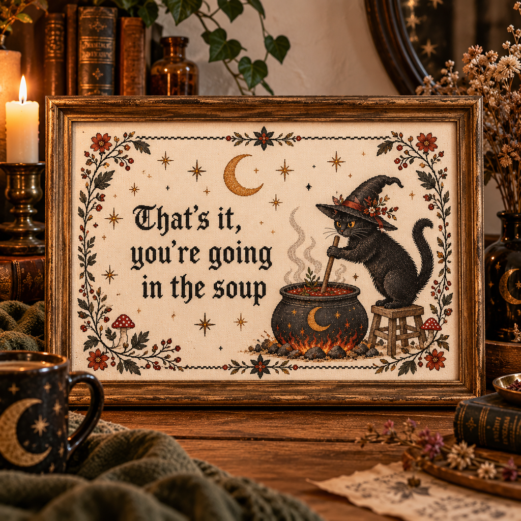 That’s It, You’re Going in the Soup – Witchy Cat Art Print