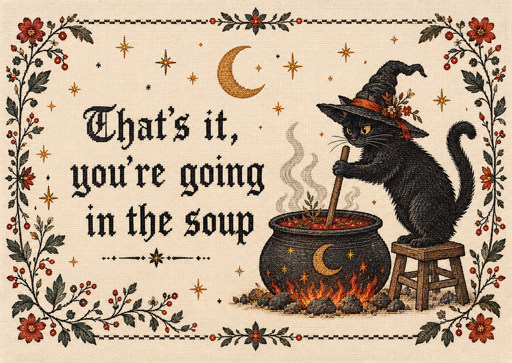 That’s It, You’re Going in the Soup – Witchy Cat Art Print