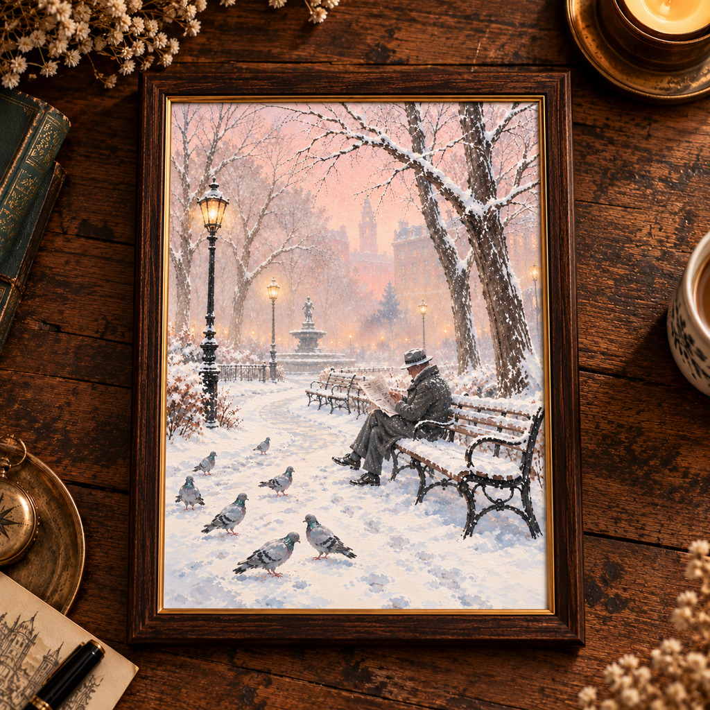 A Quiet Winter Morning | Vintage Snowy Park Art Print