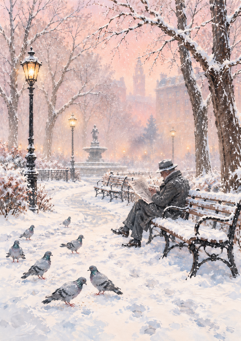 A Quiet Winter Morning | Vintage Snowy Park Art Print