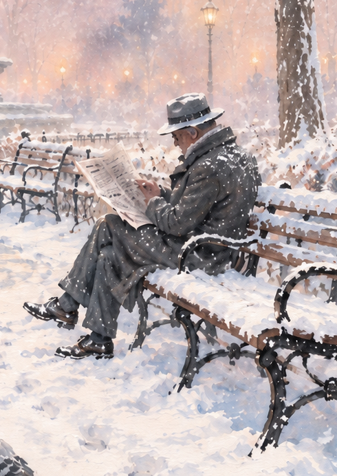 A Quiet Winter Morning | Vintage Snowy Park Art Print