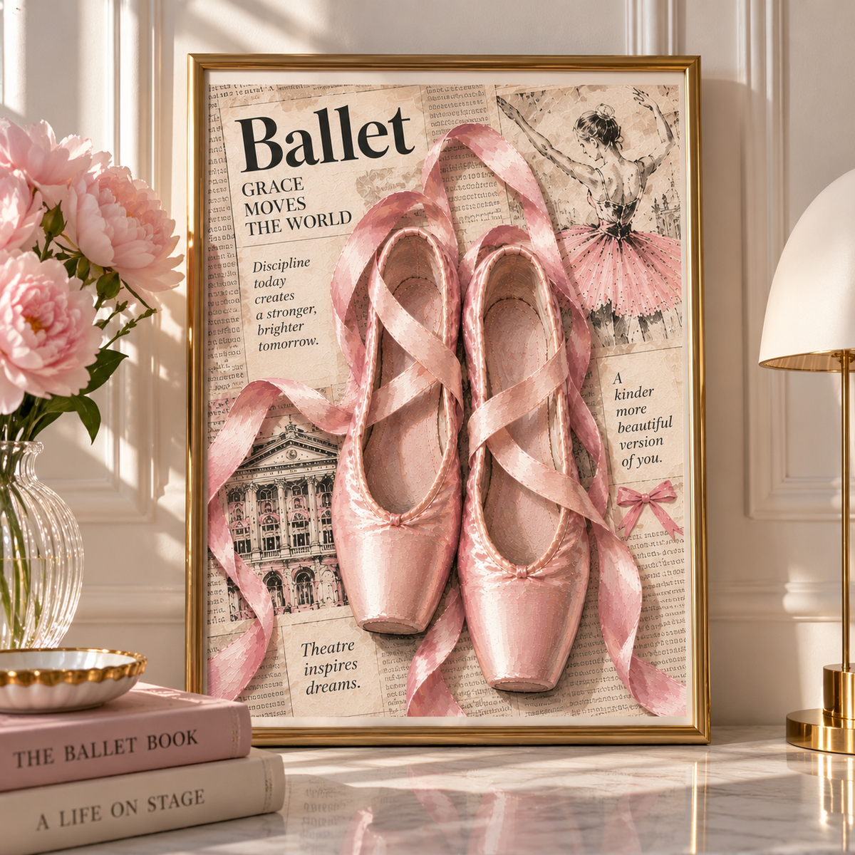 Vintage Ballet Pointe Shoes Print | Pink Ballerina Wall Art