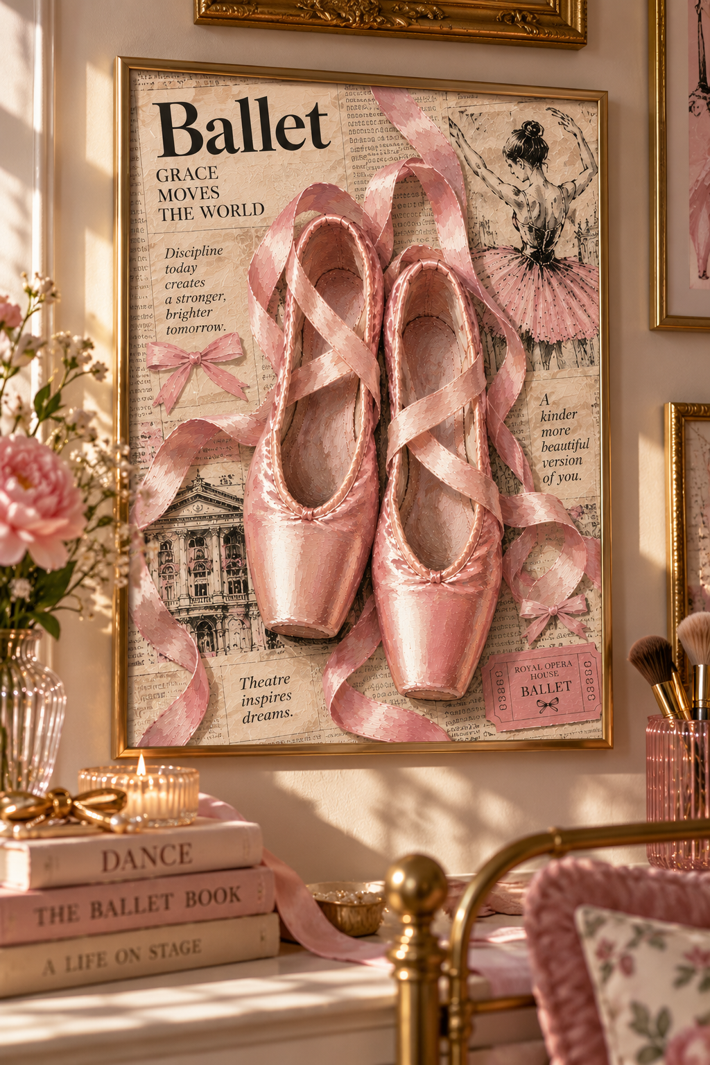 Vintage Ballet Pointe Shoes Print | Pink Ballerina Wall Art