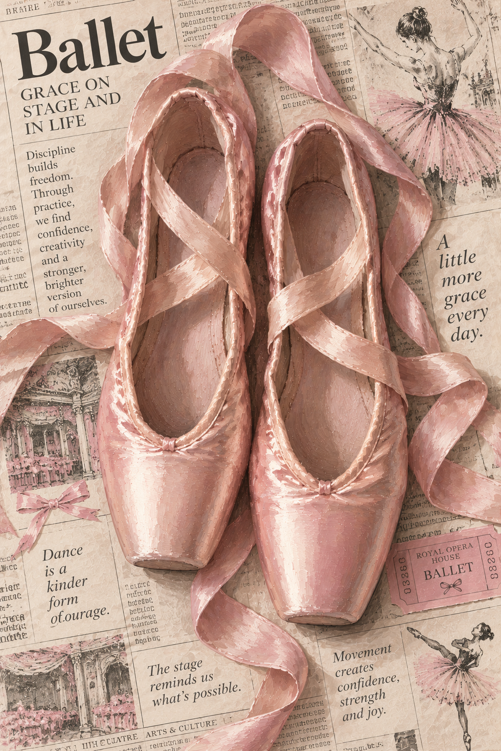 Vintage Ballet Pointe Shoes Print | Pink Ballerina Wall Art