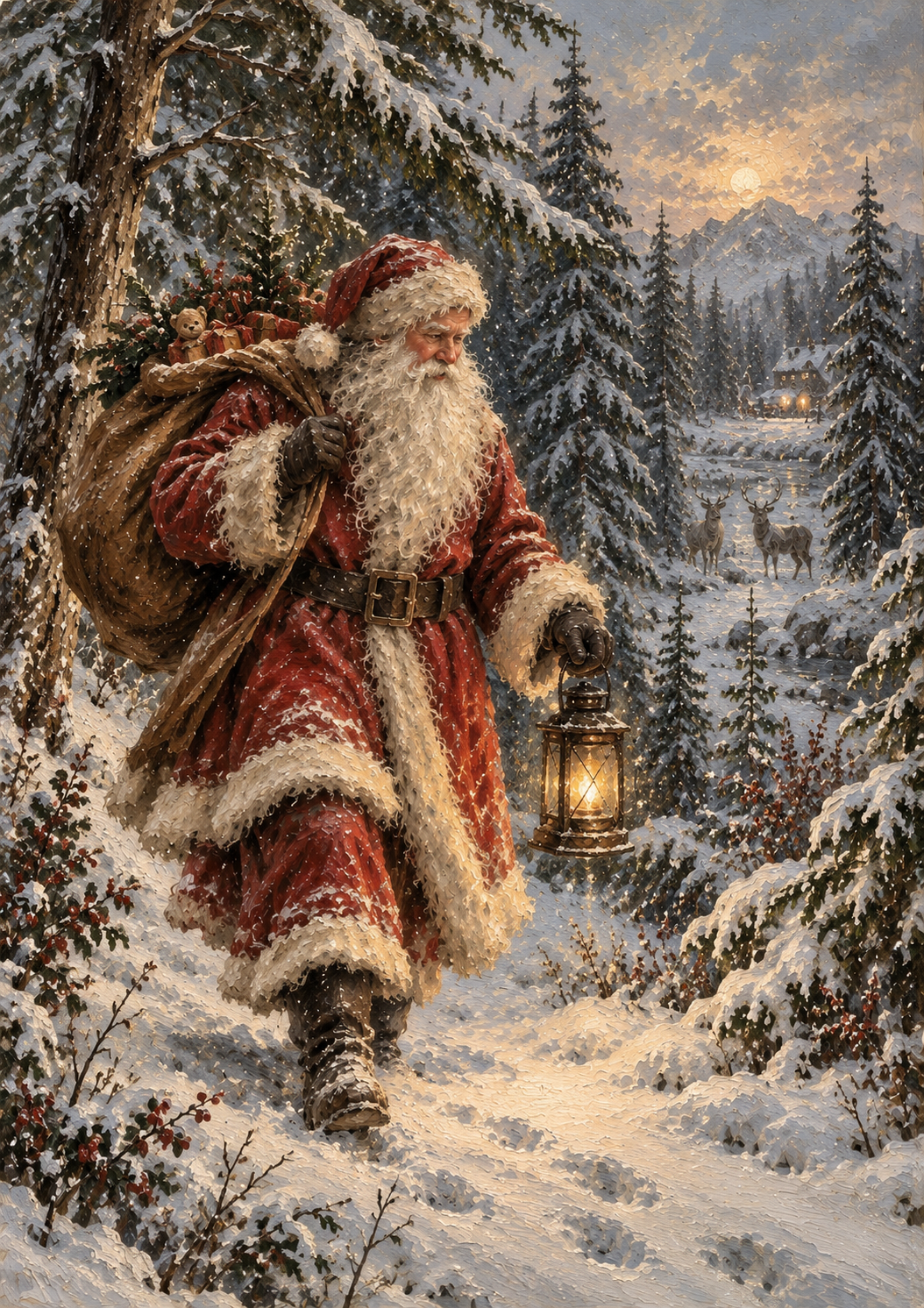 The Lantern Bearer | Vintage Santa Christmas Print
