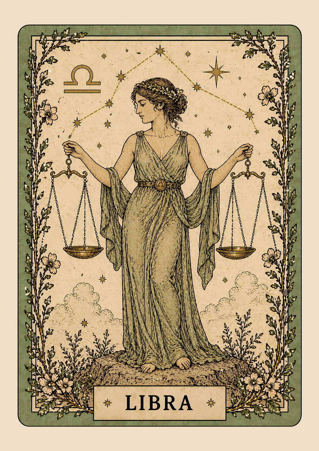 Vintage Libra Zodiac Star Sign Art Print