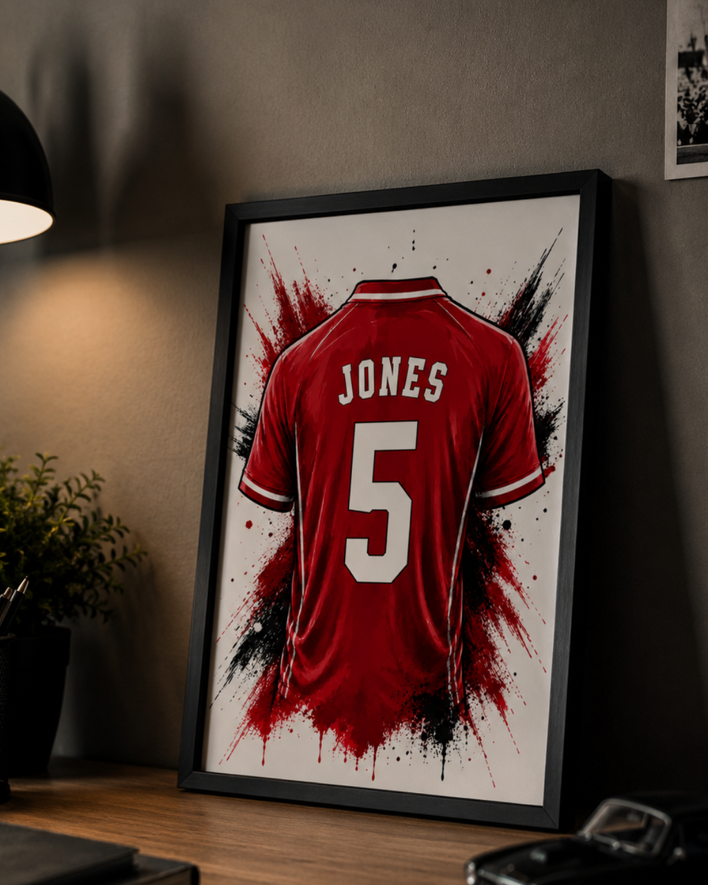 Personalised Red Football Shirt Print | Custom Name & Number Wall Art