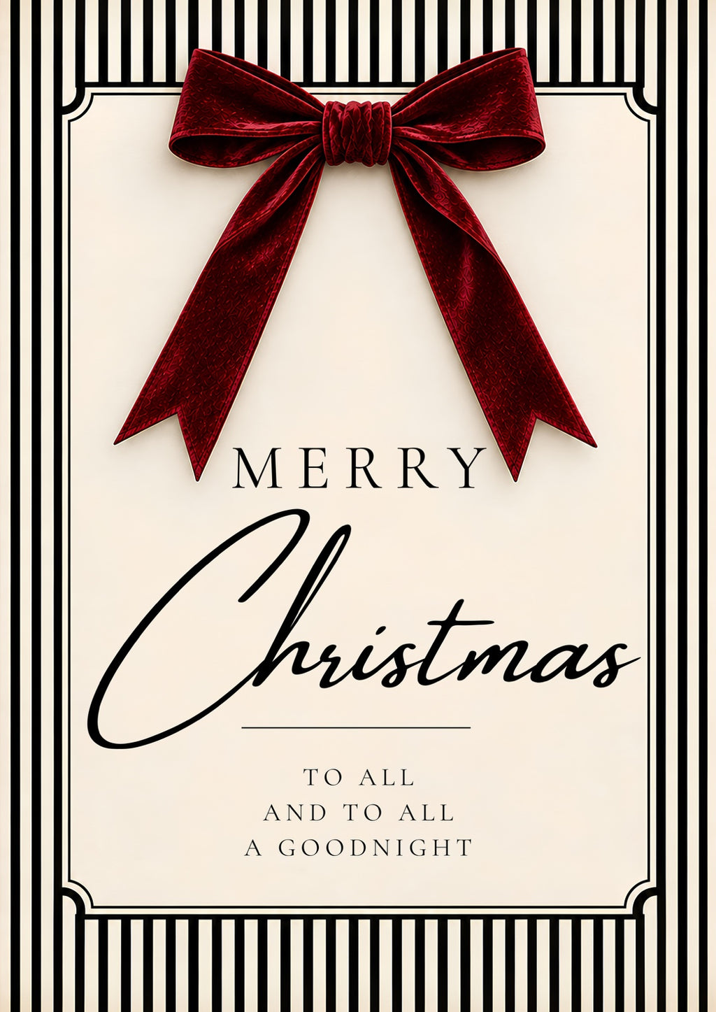 Merry Christmas | Burgundy Bow Striped Christmas Print