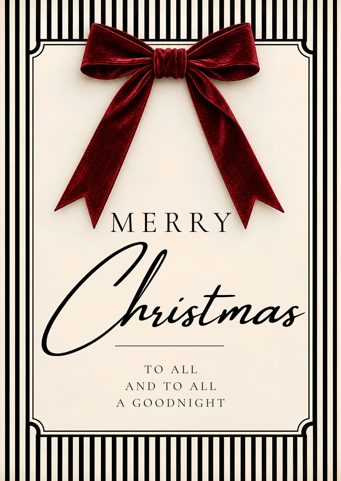 Merry Christmas | Burgundy Bow Striped Christmas Print