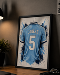 Personalised Sky Blue Football Shirt Print | Custom Name & Number Wall Art