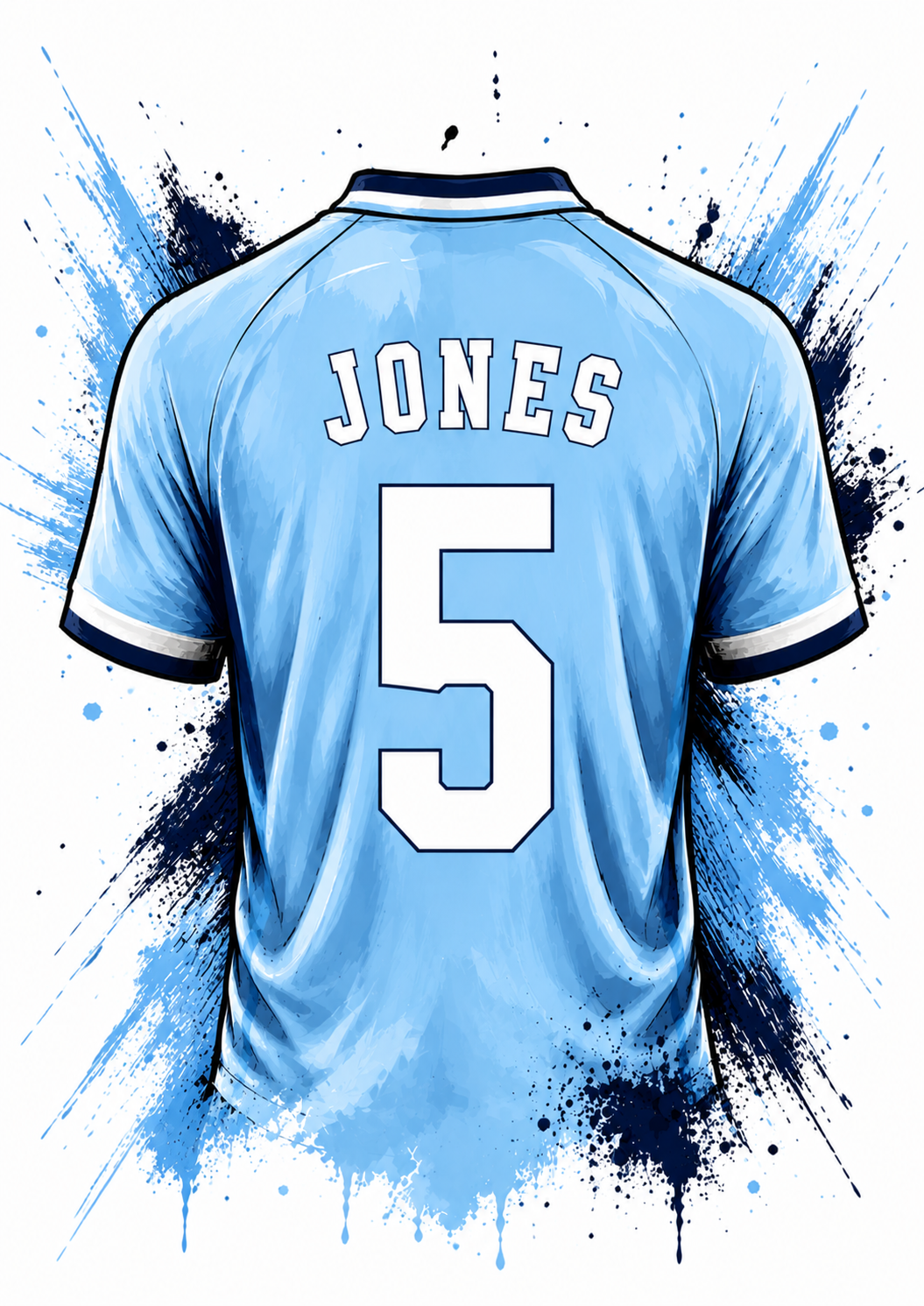 Personalised Sky Blue Football Shirt Print | Custom Name & Number Wall Art