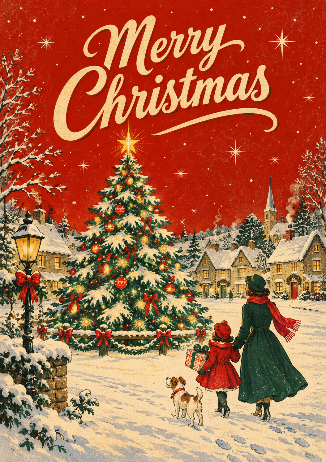 Vintage Christmas Village Print | Nostalgic Snowy Christmas Wall Art