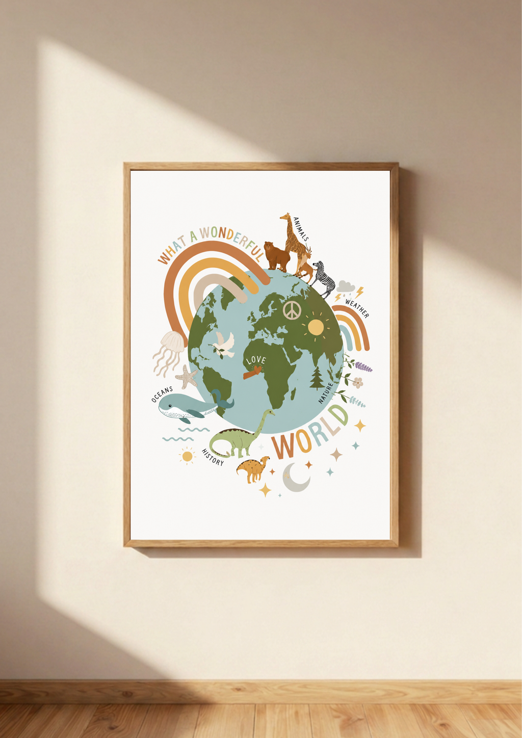 Wonderful World Print | Kids Educational World Wall Art