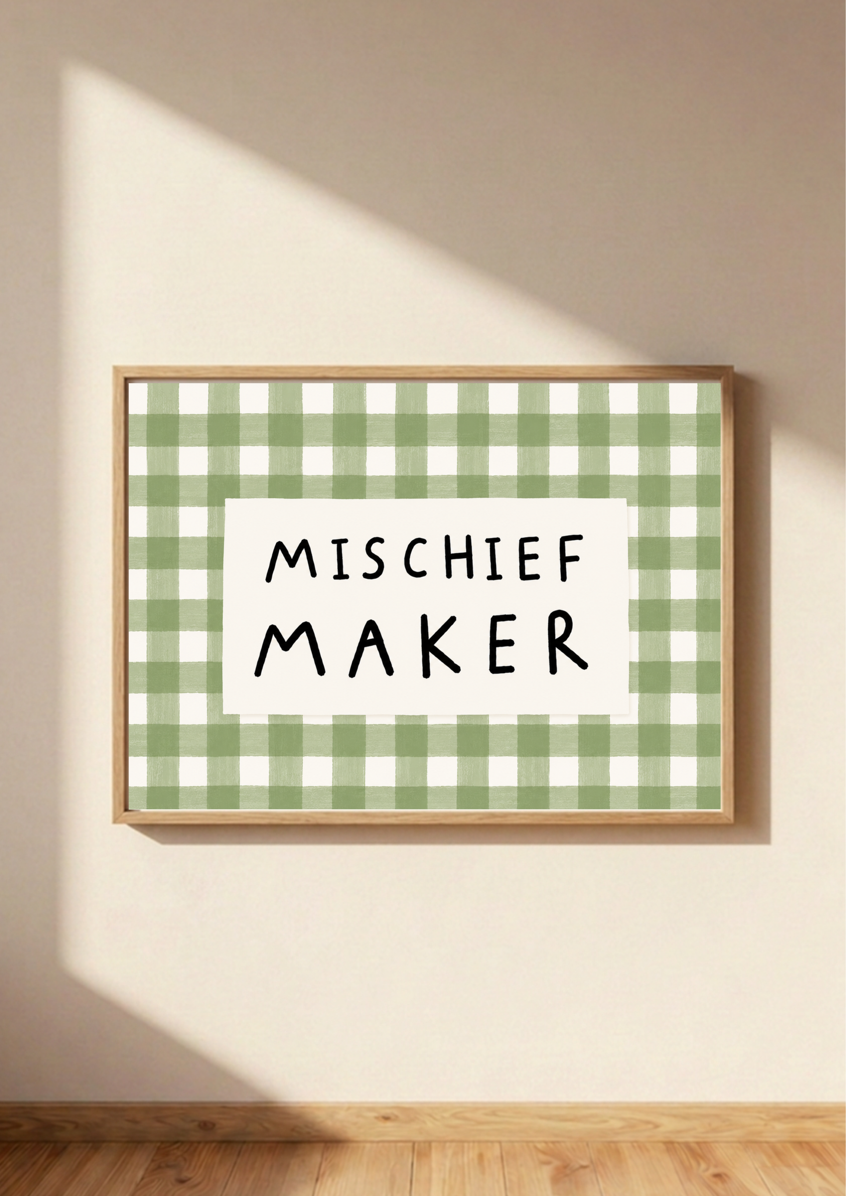 Mischief Maker Print | Green Gingham Kids Wall Art
