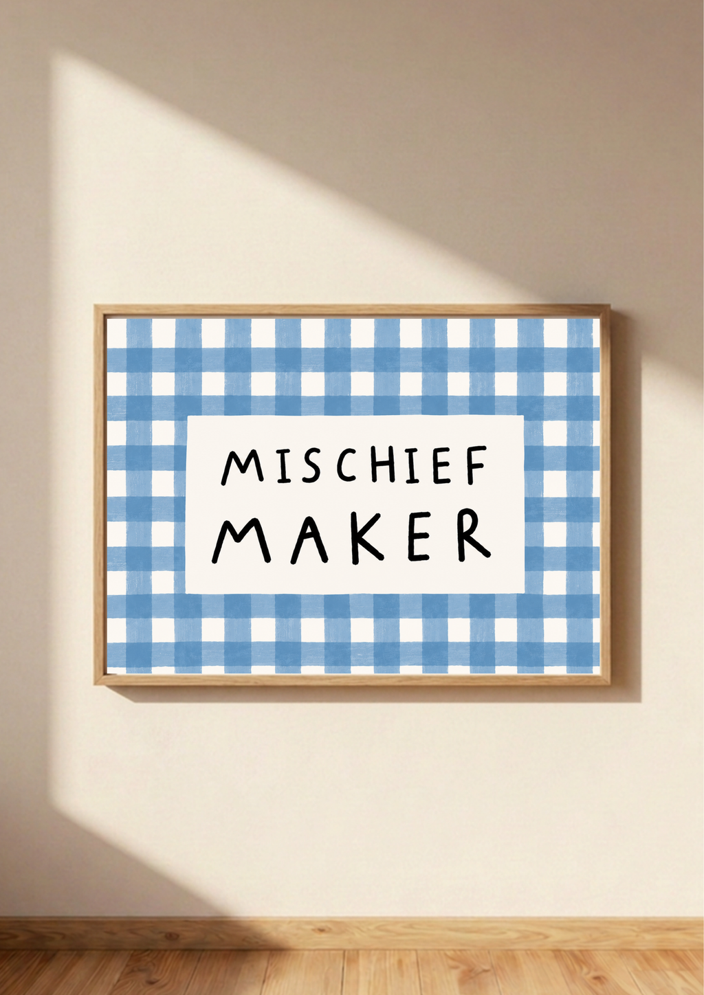 Mischief Maker Print | Blue Gingham Kids Wall Art