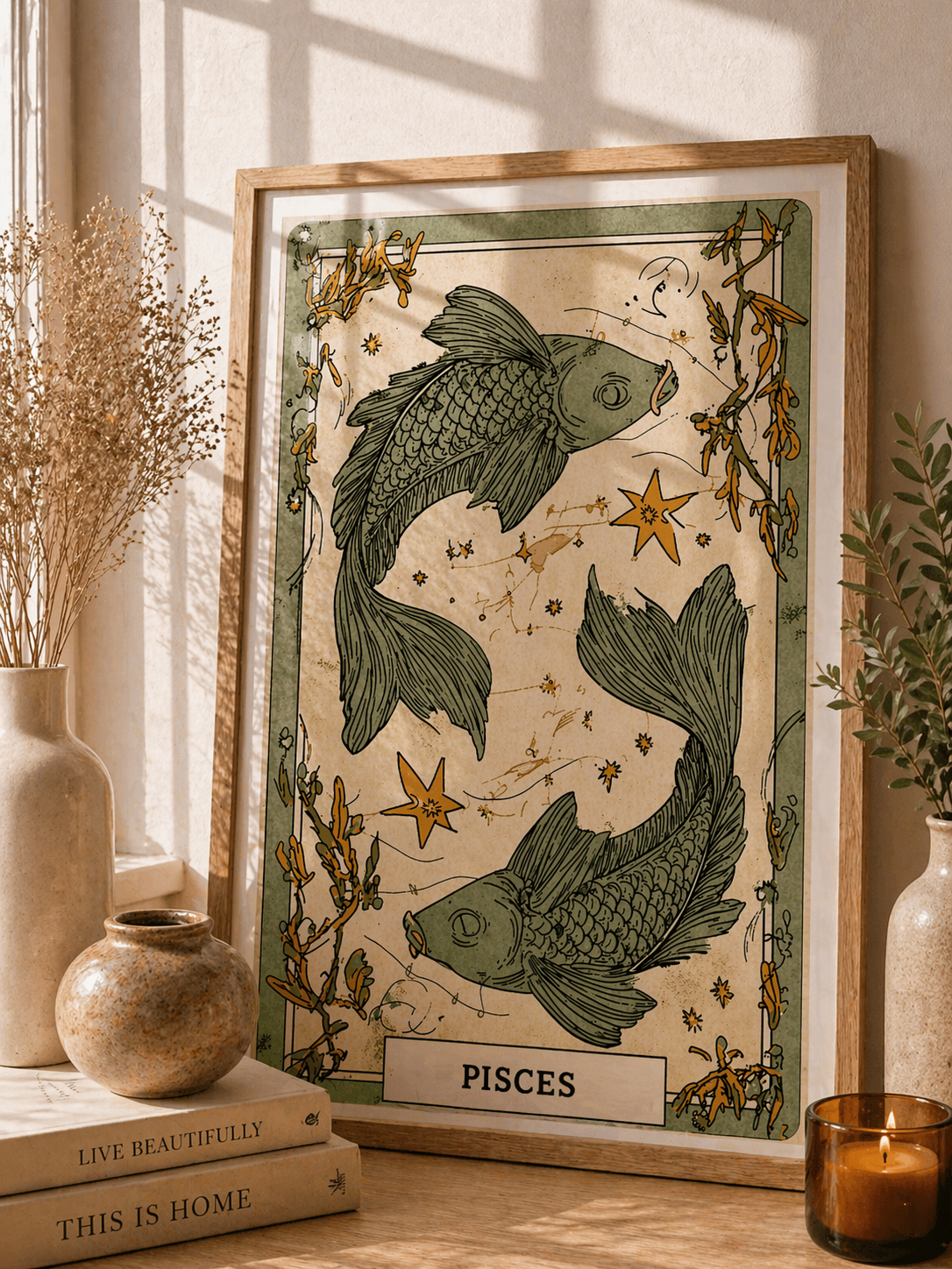 Vintage Pisces Zodiac Star Sign Art Print